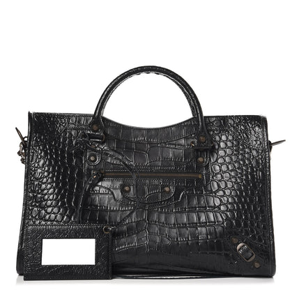 Balenciaga Calfskin Crocodile Embossed Classic Hardware City Black 1 of 8