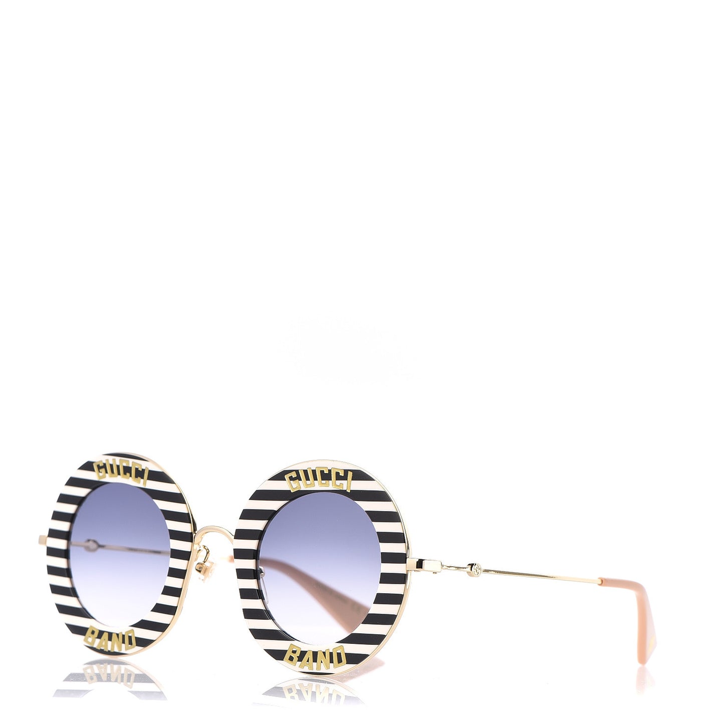 Metal Acetate Striped Gucci Band Round Frame Sunglasses GG0113S Black White