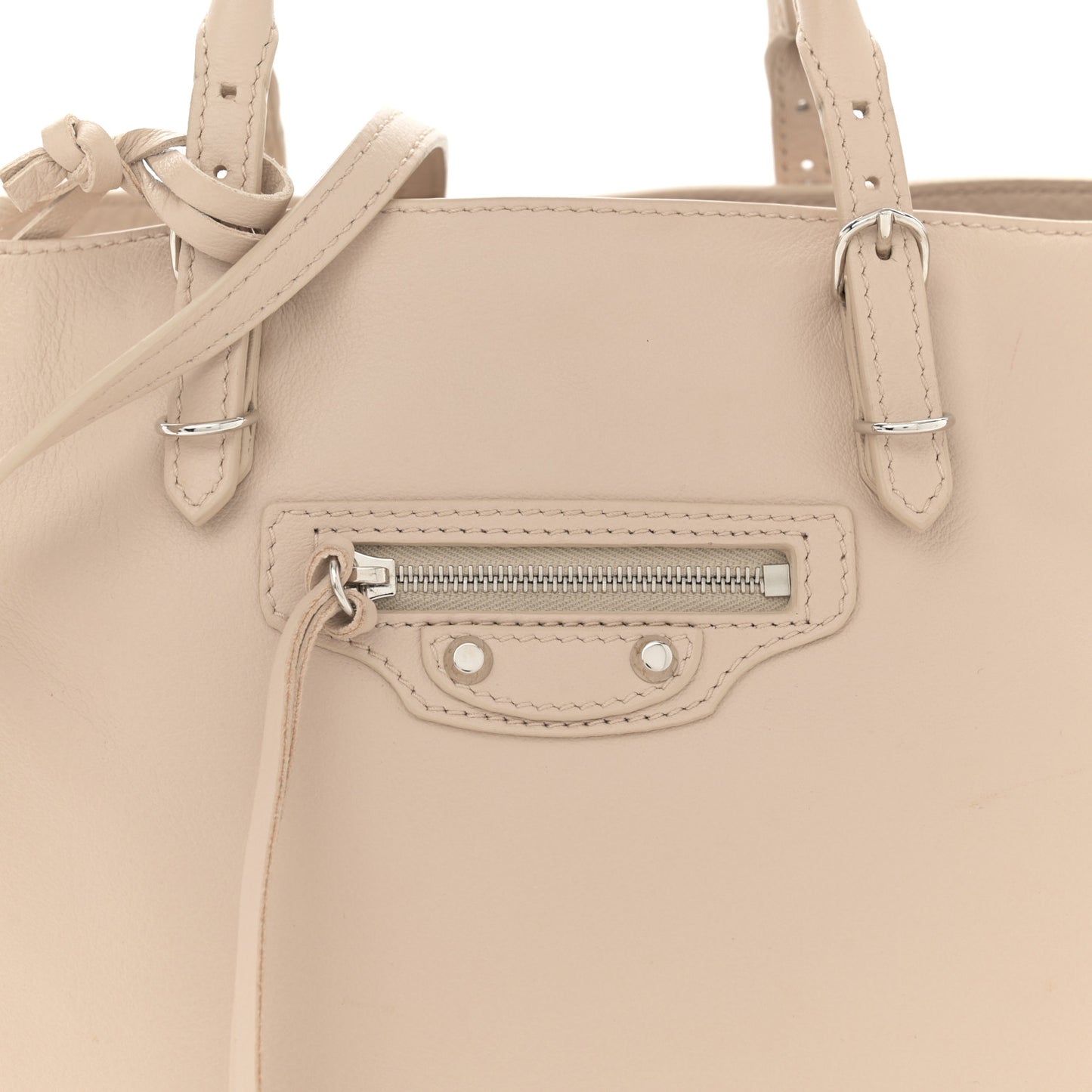 Grained Calfskin Papier Mini A4 Zip Around Tote Light Beige