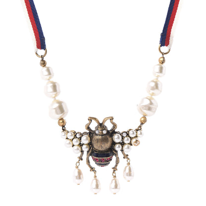 Gucci Crystal Pearl GG Sylvie Bee Necklace 1 of 8