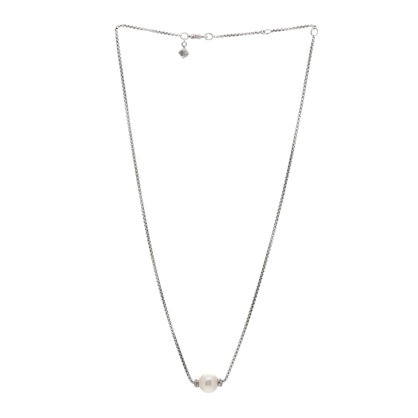 Sterling Silver Diamond South Sea Pearl 10mm Solari Pendant Necklace