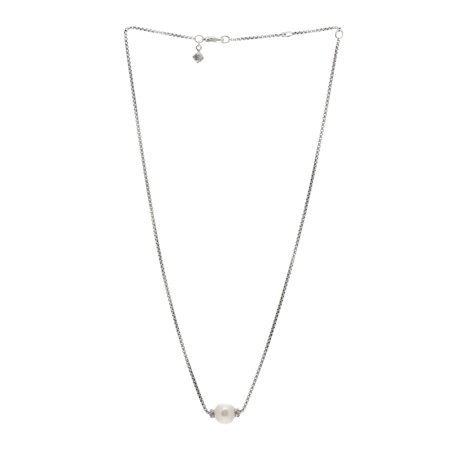 David Yurman Sterling Silver Diamond South Sea Pearl 10mm Solari Pendant Necklace 2 of 3