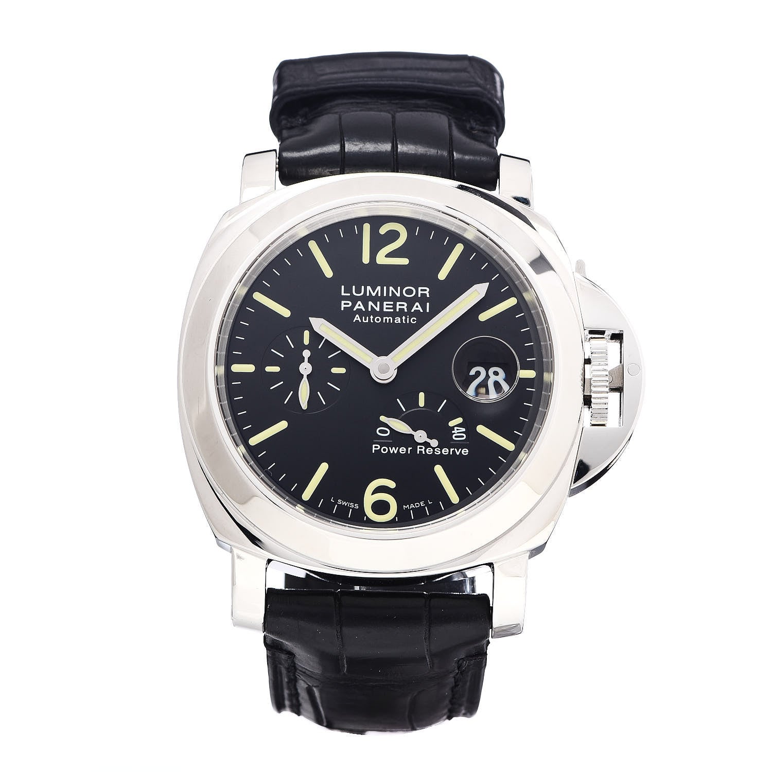 Panerai Stainless Steel Alligator 44mm Luminor 3 Day Power Reserve Automatic Watch Black PAM00090 1 of 7