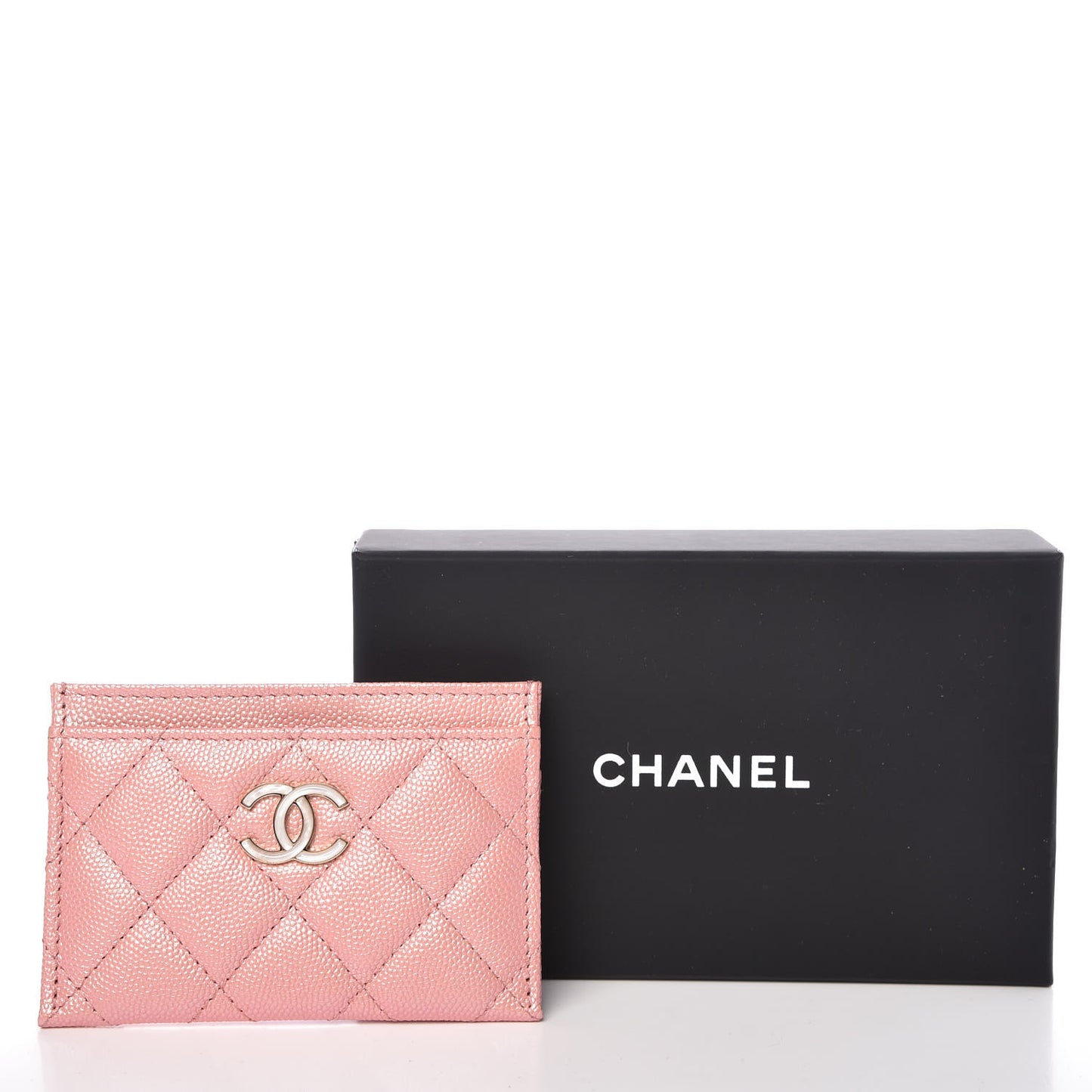 Iridescent Caviar Quilted Card Holder Rose Pink