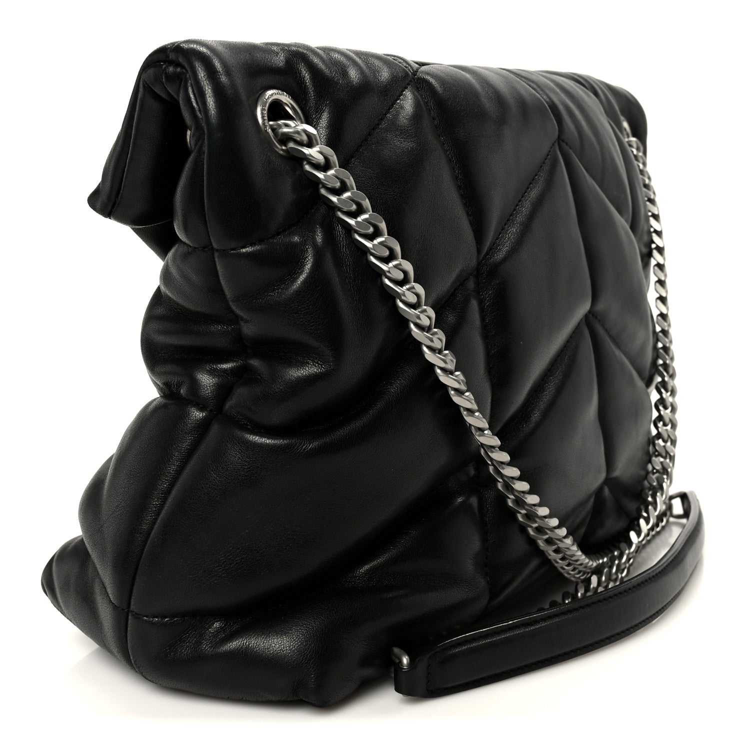 Saint Laurent Lambskin Quilted Medium Loulou Puffer Monogram Chain Satchel Black 3 of 11