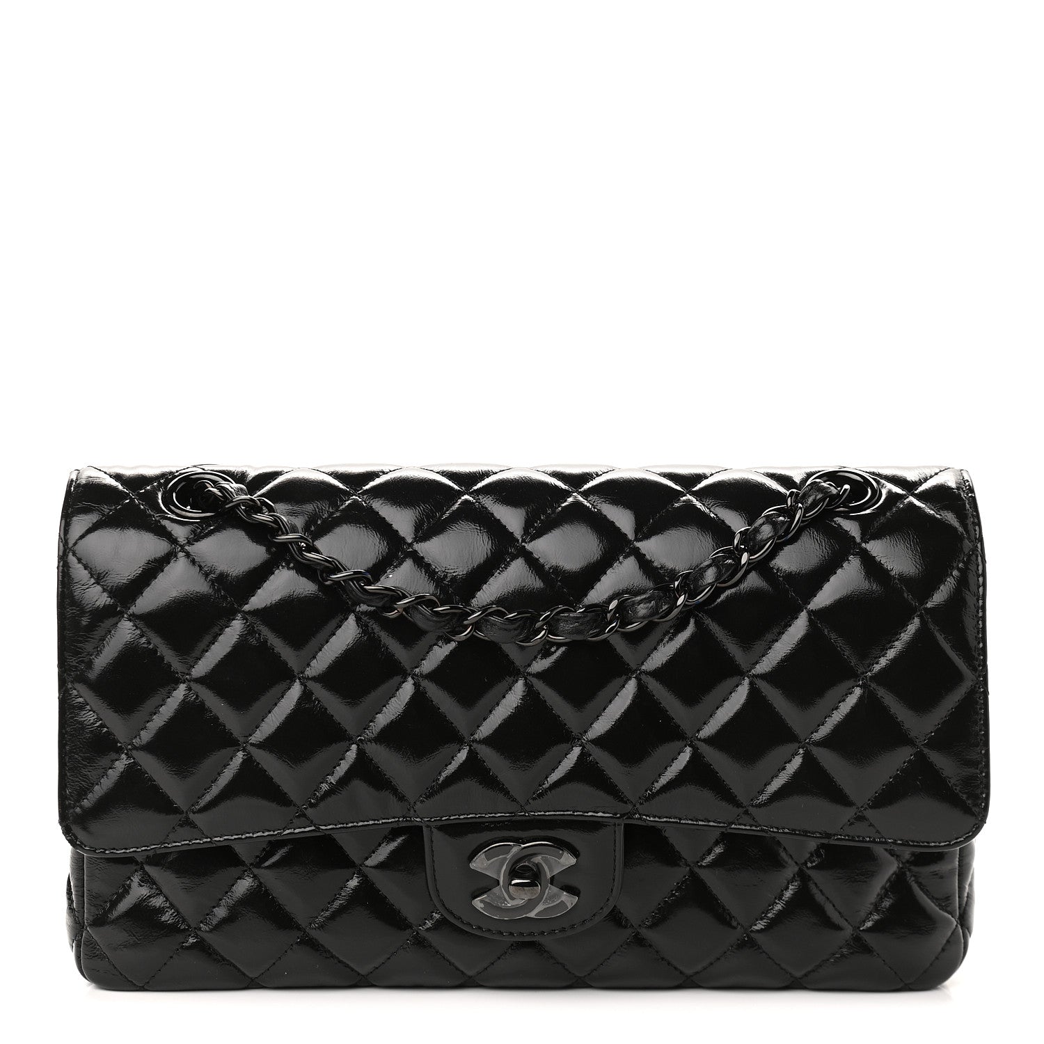 Chanel Shiny Crumpled Calfskin Quilted Medium Double Flap So Black 1 of 9