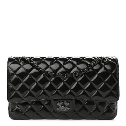 Chanel Shiny Crumpled Calfskin Quilted Medium Double Flap So Black 1 of 9