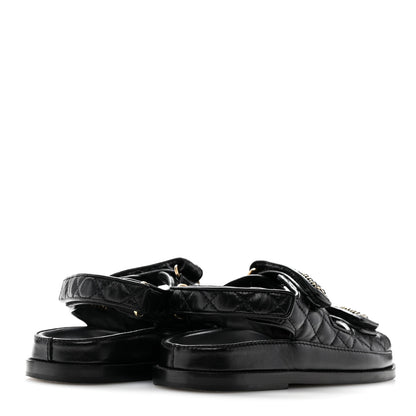 Chanel Lambskin Quilted Velcro Dad Chain CC Slide Sandals 35 Black 5 of 14