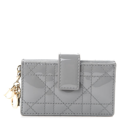 Christian Dior Patent Cannage Lady Dior 5-Gusset Card Holder Grey 1 of 5