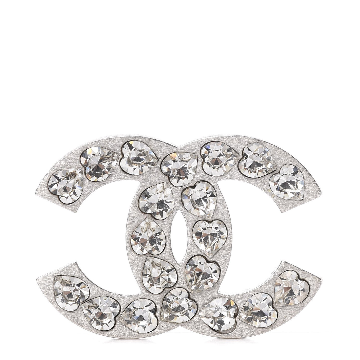 Crystal Heart CC Brooch Silver