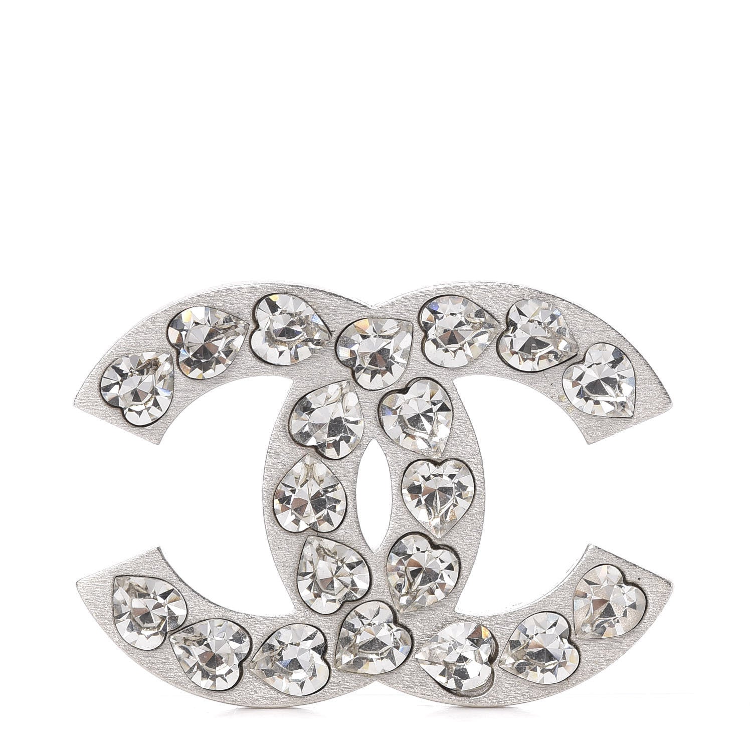 Chanel Crystal Heart CC Brooch Silver 1 of 3