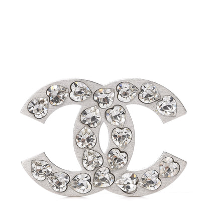 Chanel Crystal Heart CC Brooch Silver 1 of 3