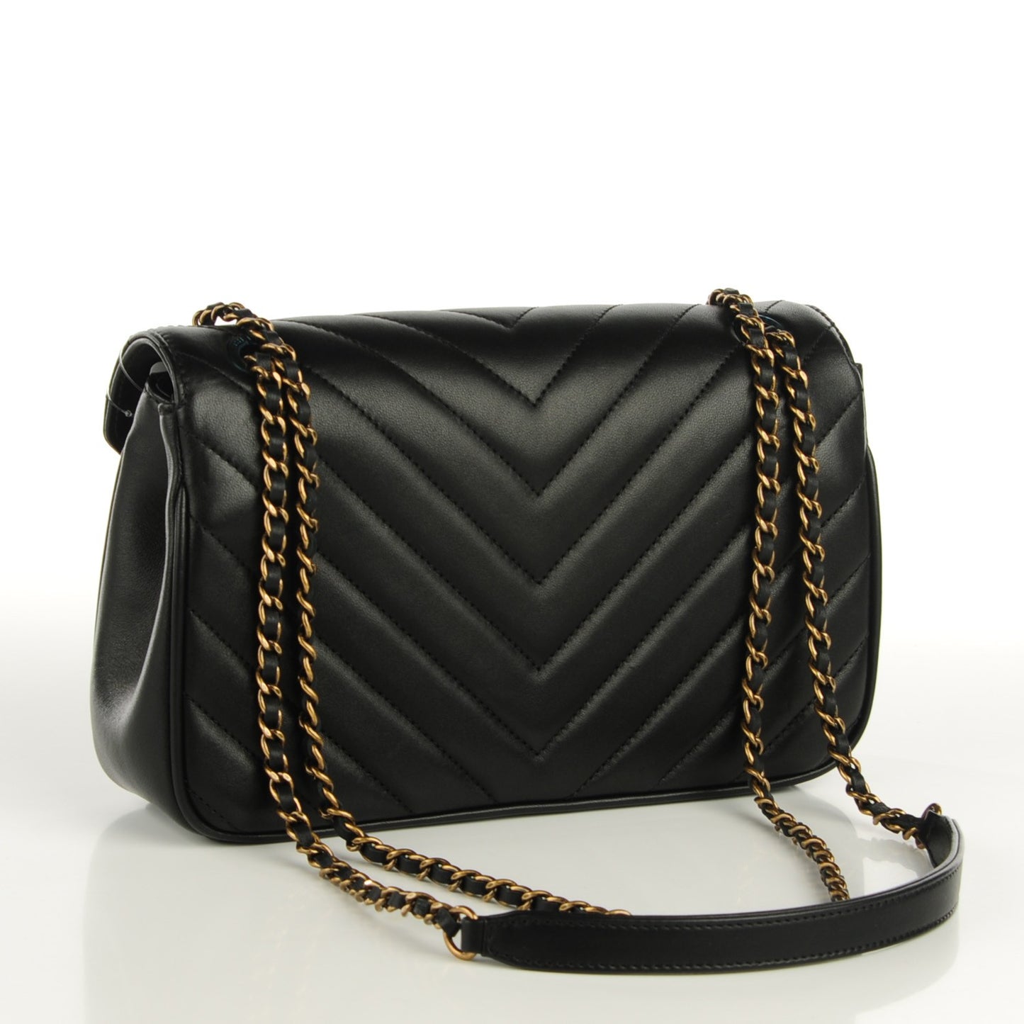 Lambskin Chevron Quilted Mini Pyramid CC Flap Black