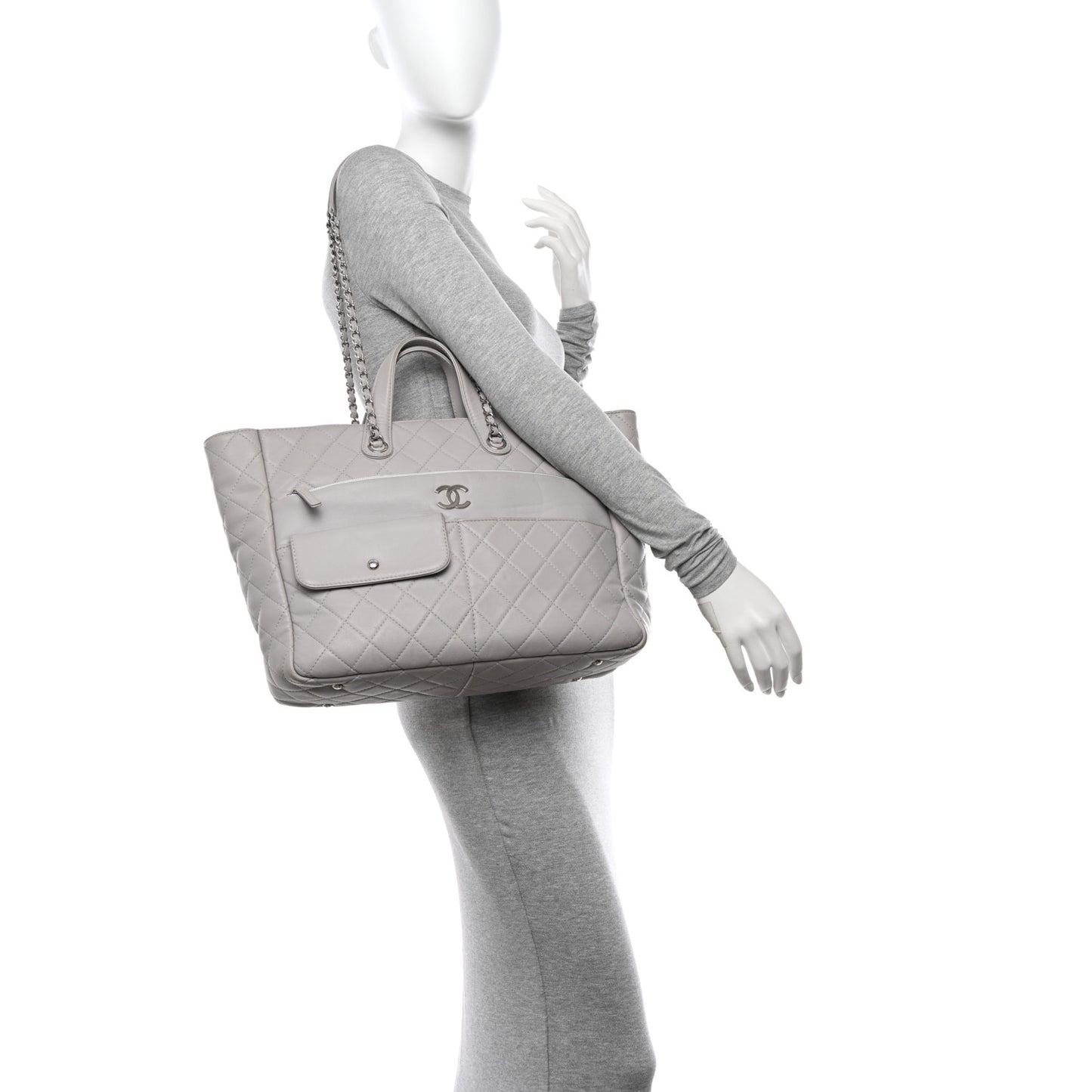 Calfskin Quilted Ultra Pocket Shopping Tote Grey