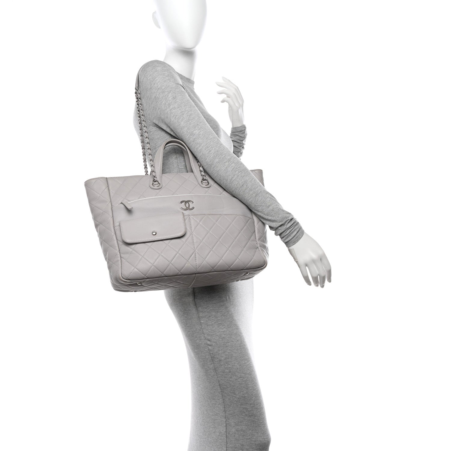 Chanel Calfskin Quilted Ultra Pocket Shopping Tote Grey 2 of 16