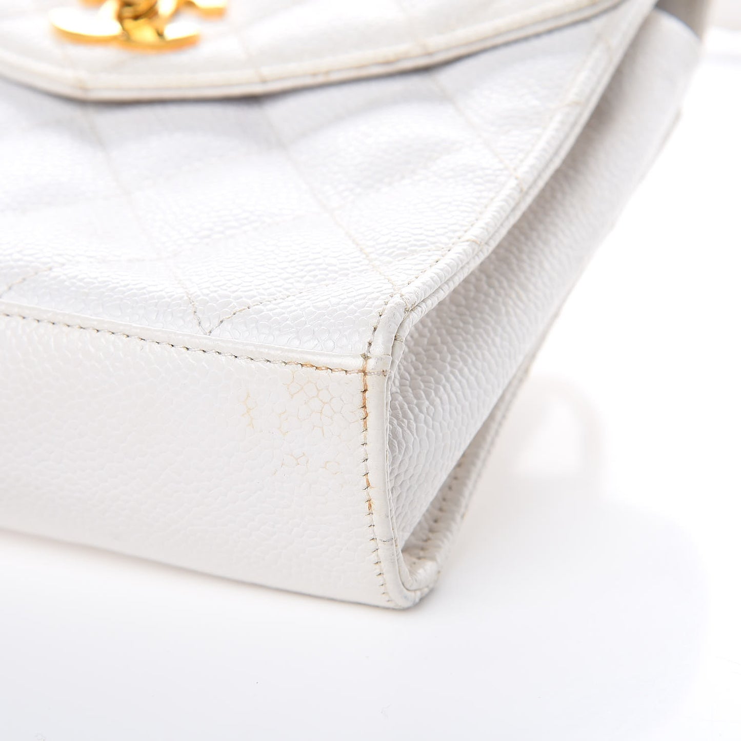 Caviar Quilted Single Flap Shoulder Bag White