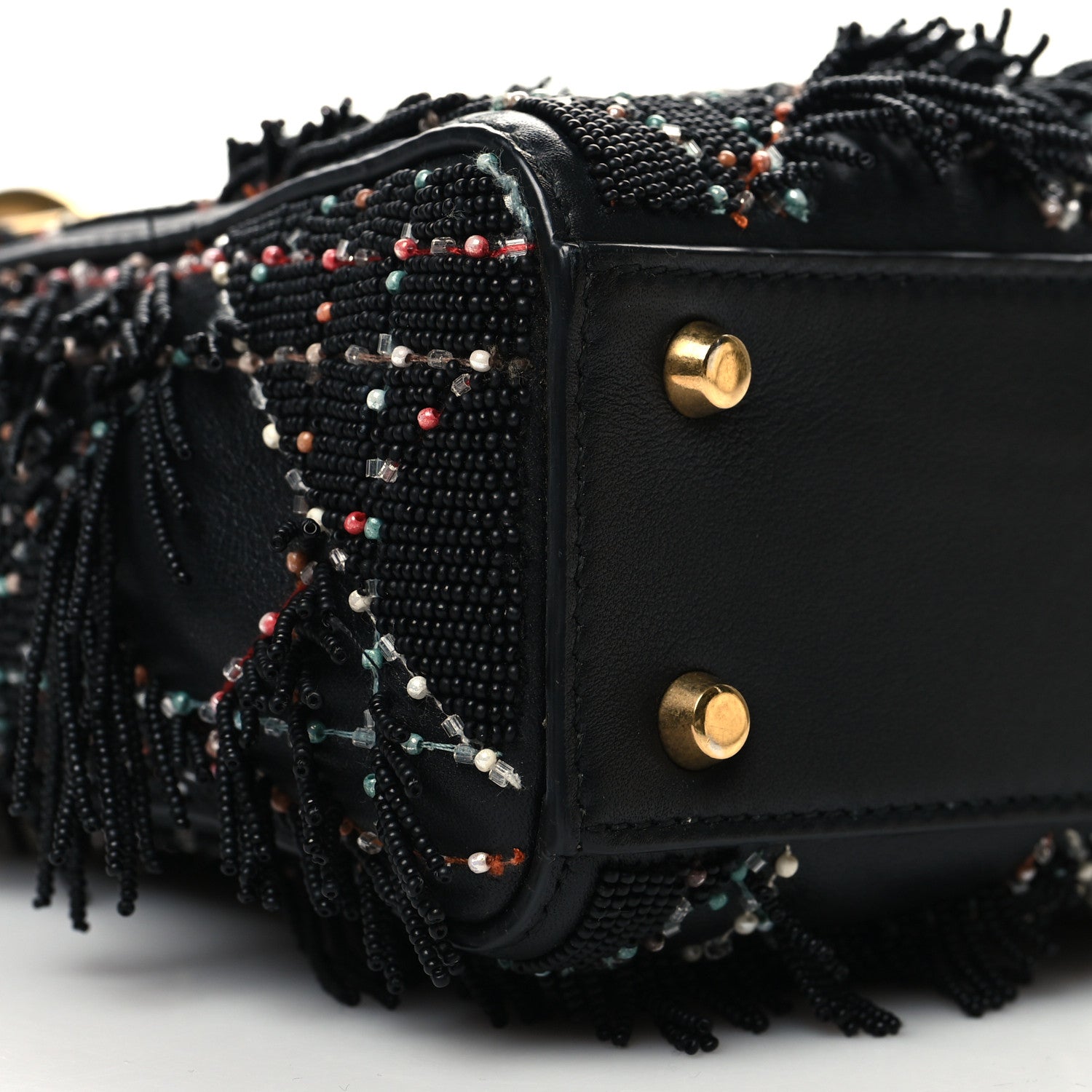 Christian Dior Lambskin Beaded Fringe Mini Lady Dior Black Multicolor 9 of 10