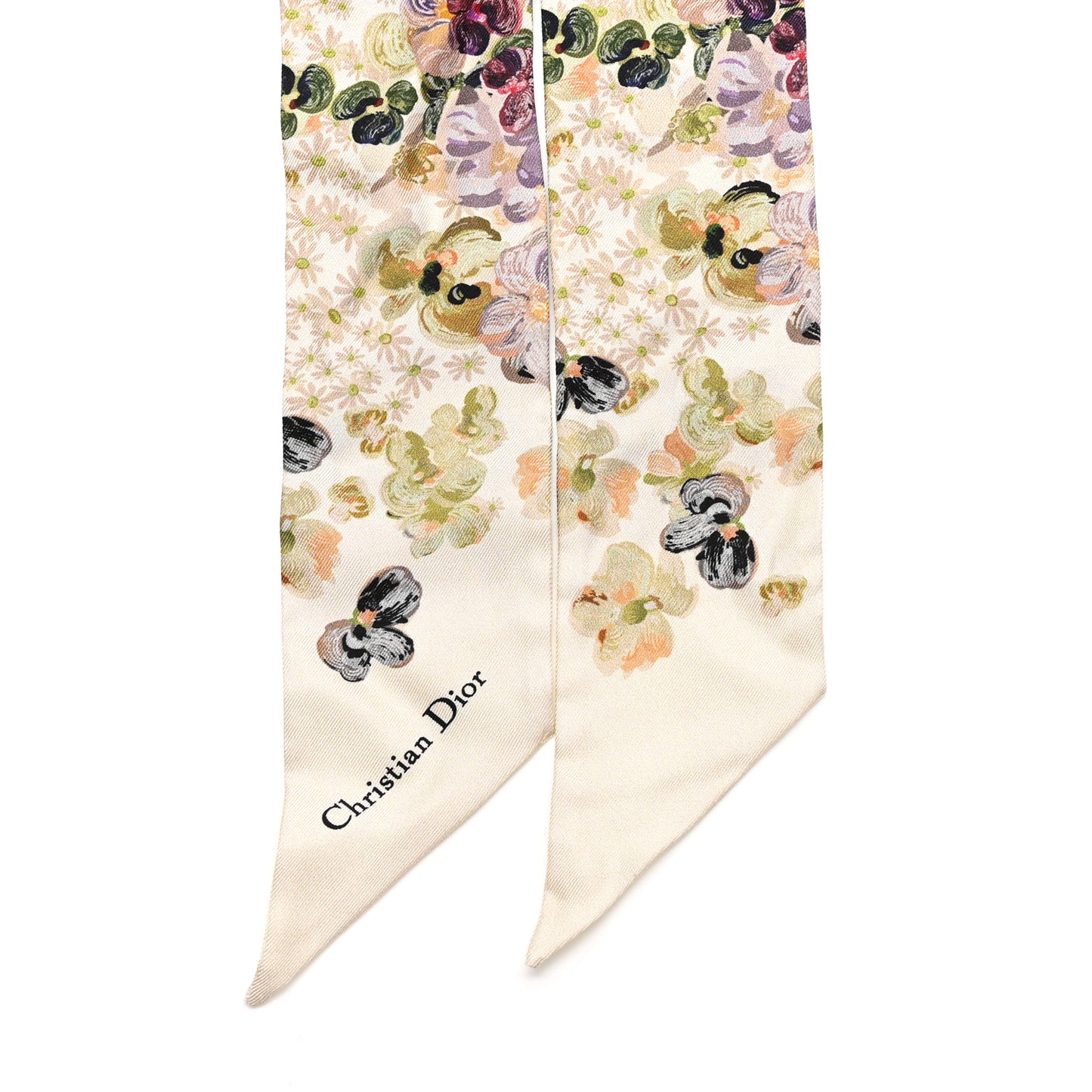 Silk Twill D-Floral Mitzah Scarf White