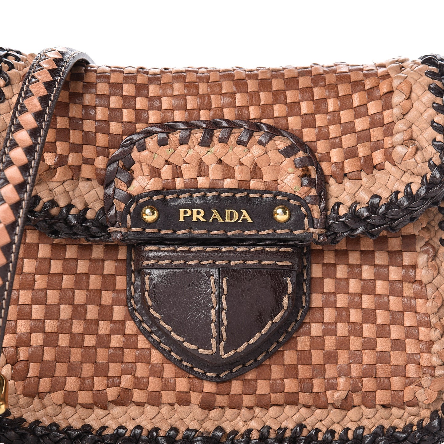 Goatskin Woven Flap Crossbody Sughero Caramel