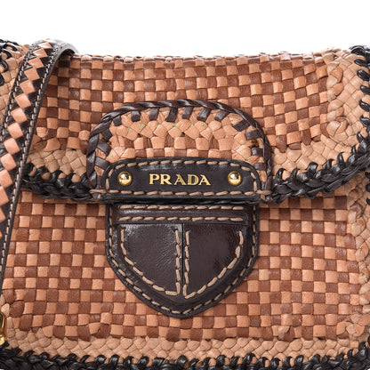 Prada Goatskin Woven Flap Crossbody Sughero Caramel 8 of 14