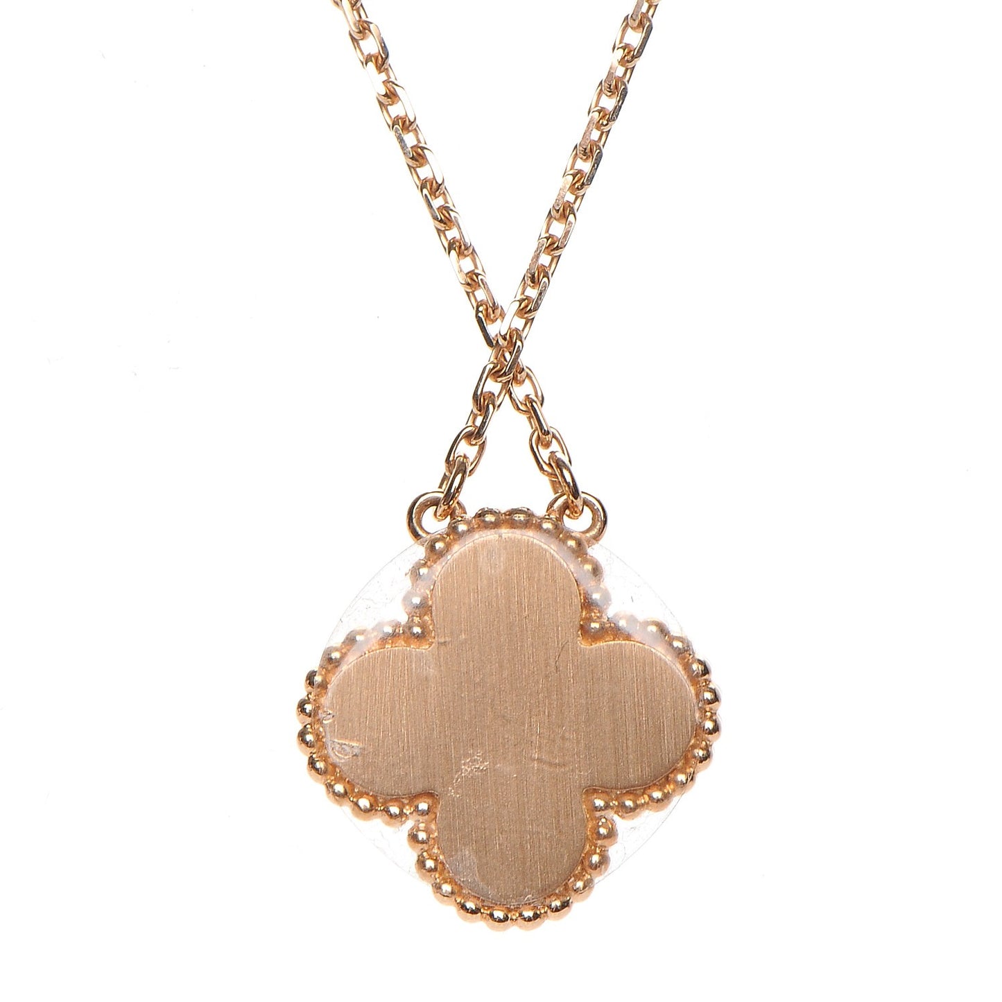 18K Rose Gold Diamond Pink Porcelain Vintage Alhambra Pendant Necklace
