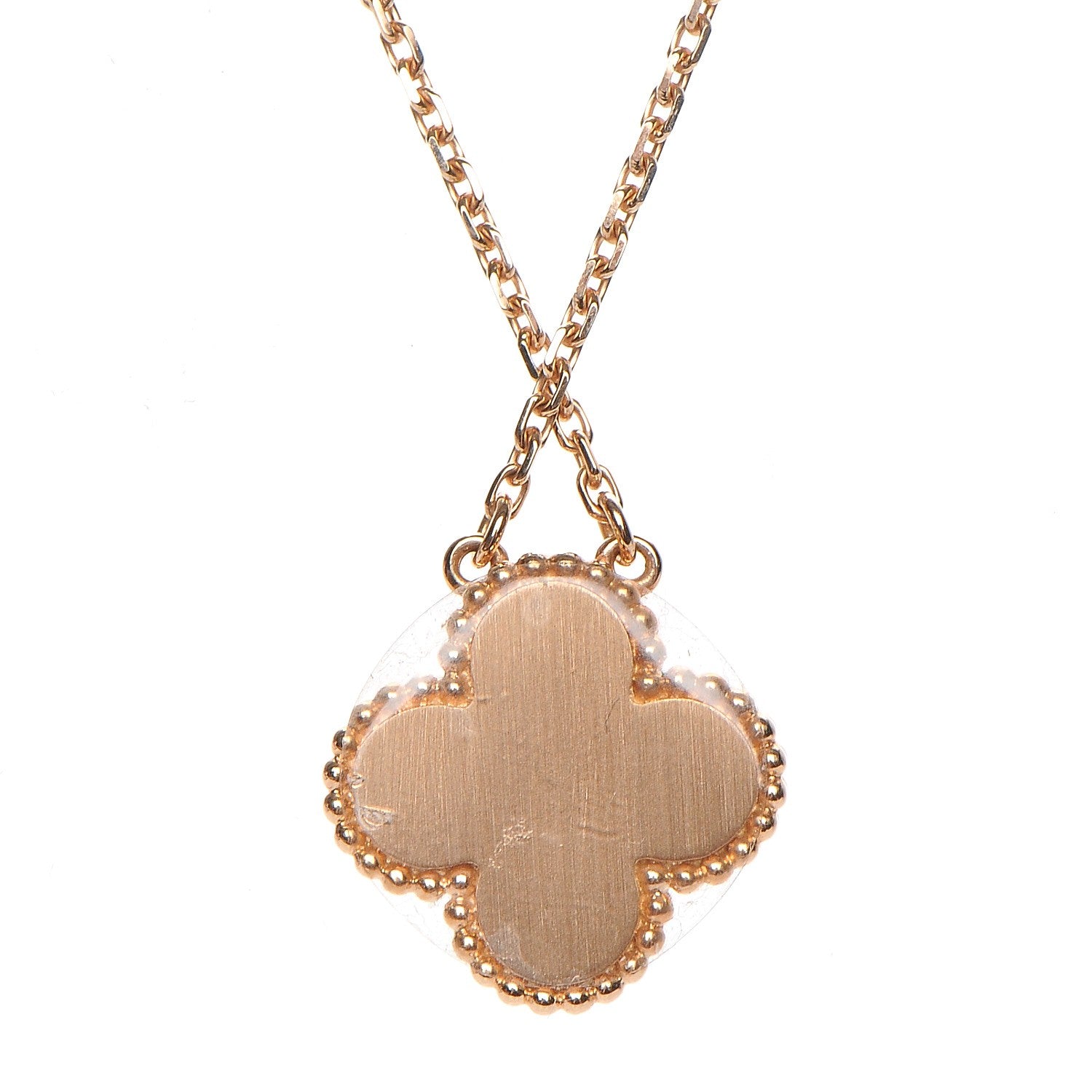 Van Cleef & Arpels 18K Rose Gold Diamond Pink Porcelain Vintage Alhambra Pendant Necklace 5 of 8