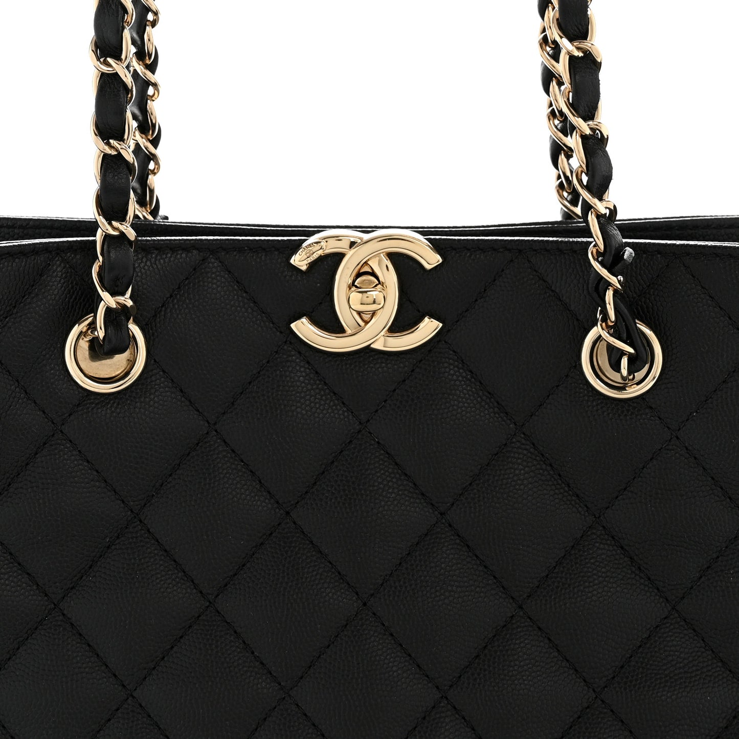 Caviar Quilted Small Shopping Tote  Black