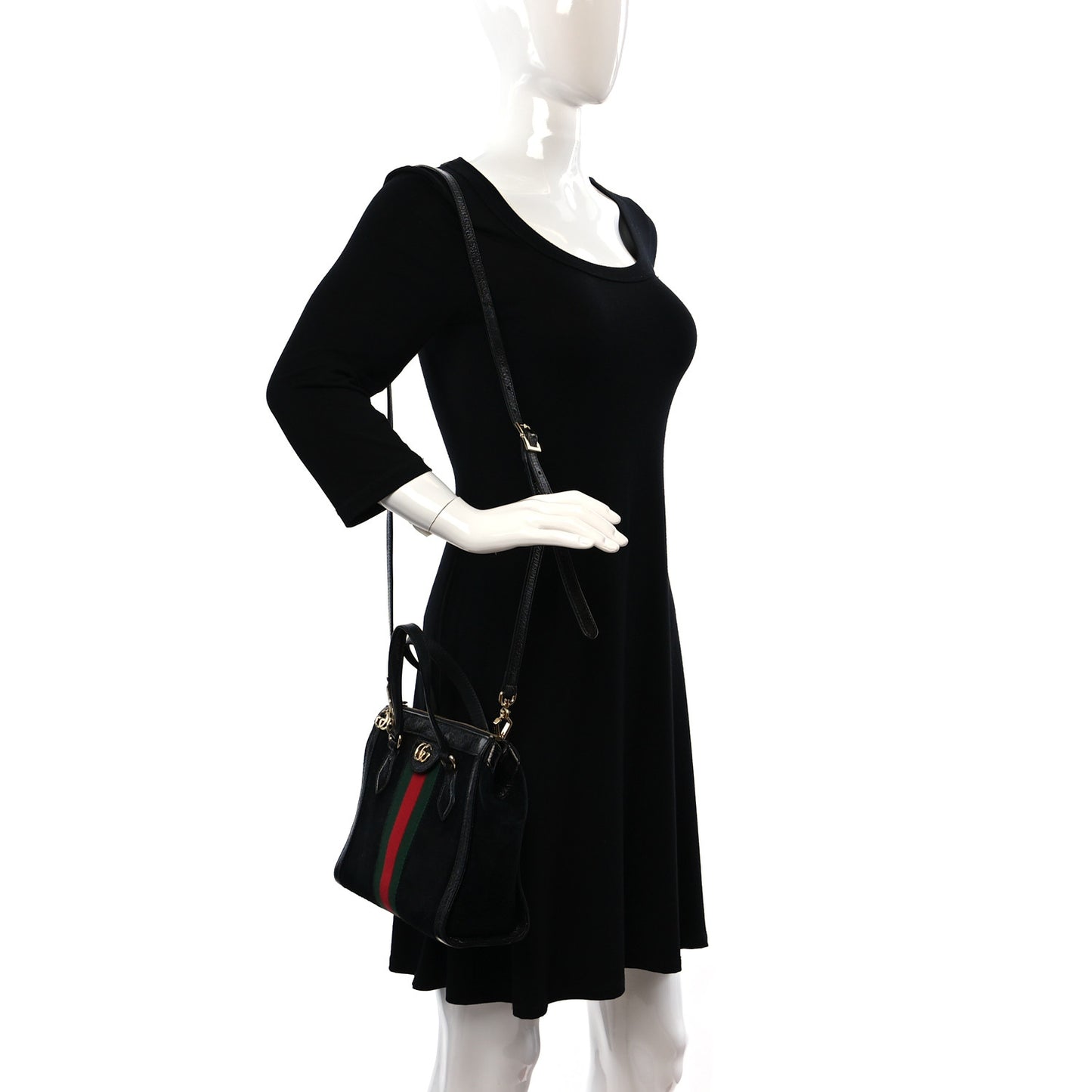 Suede Patent GG Web Small Ophidia Tote Bag Black