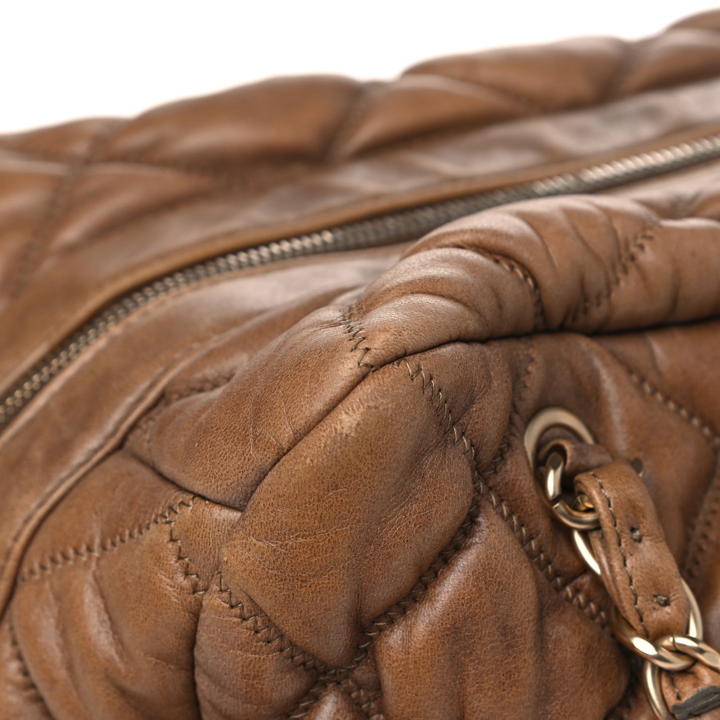 Calfskin Bubble Quilt Bowler Brown
