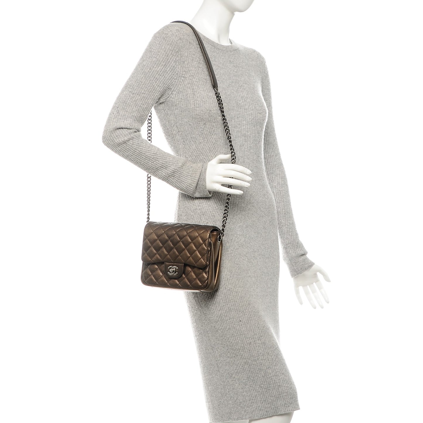 Metallic Goatskin Quilted Small Rock In Rome Flap Bronze