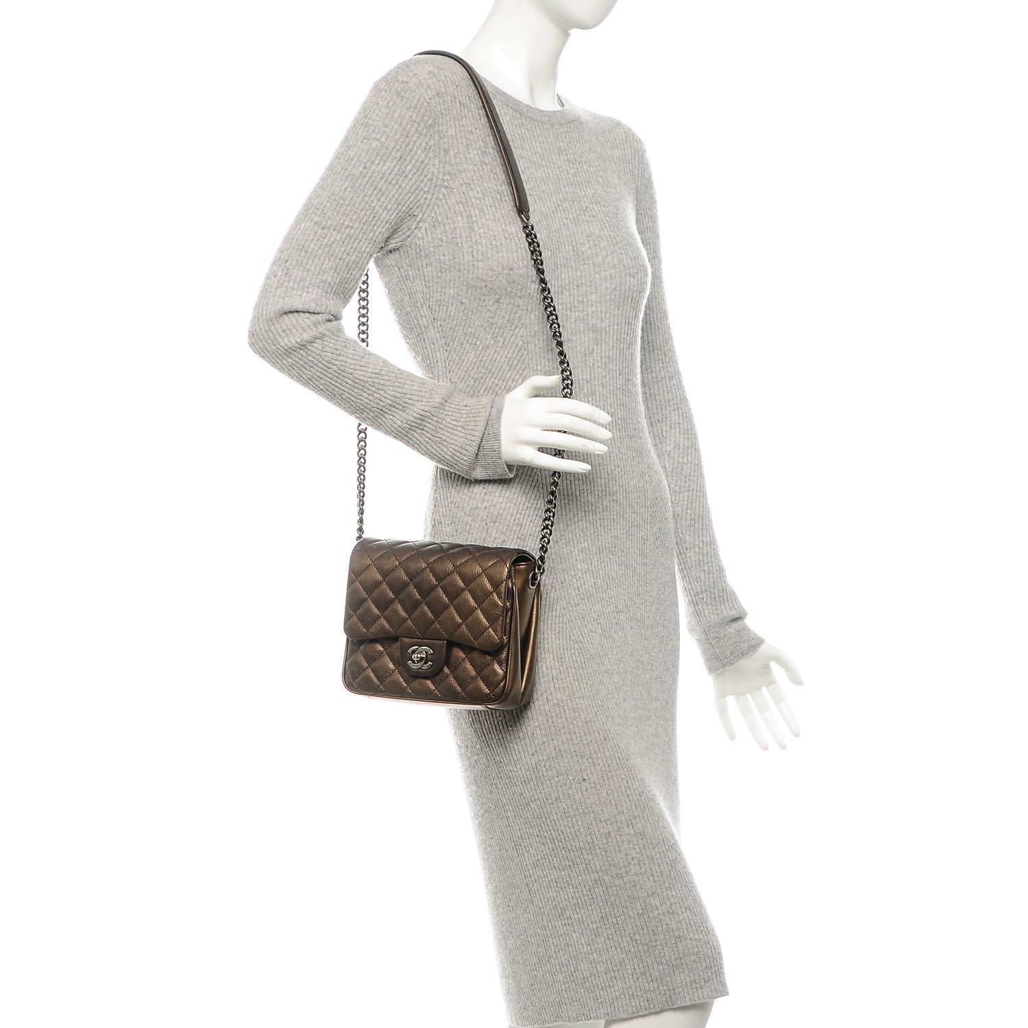 Chanel Metallic Goatskin Quilted Small Rock In Rome Flap Bronze 2 of 7