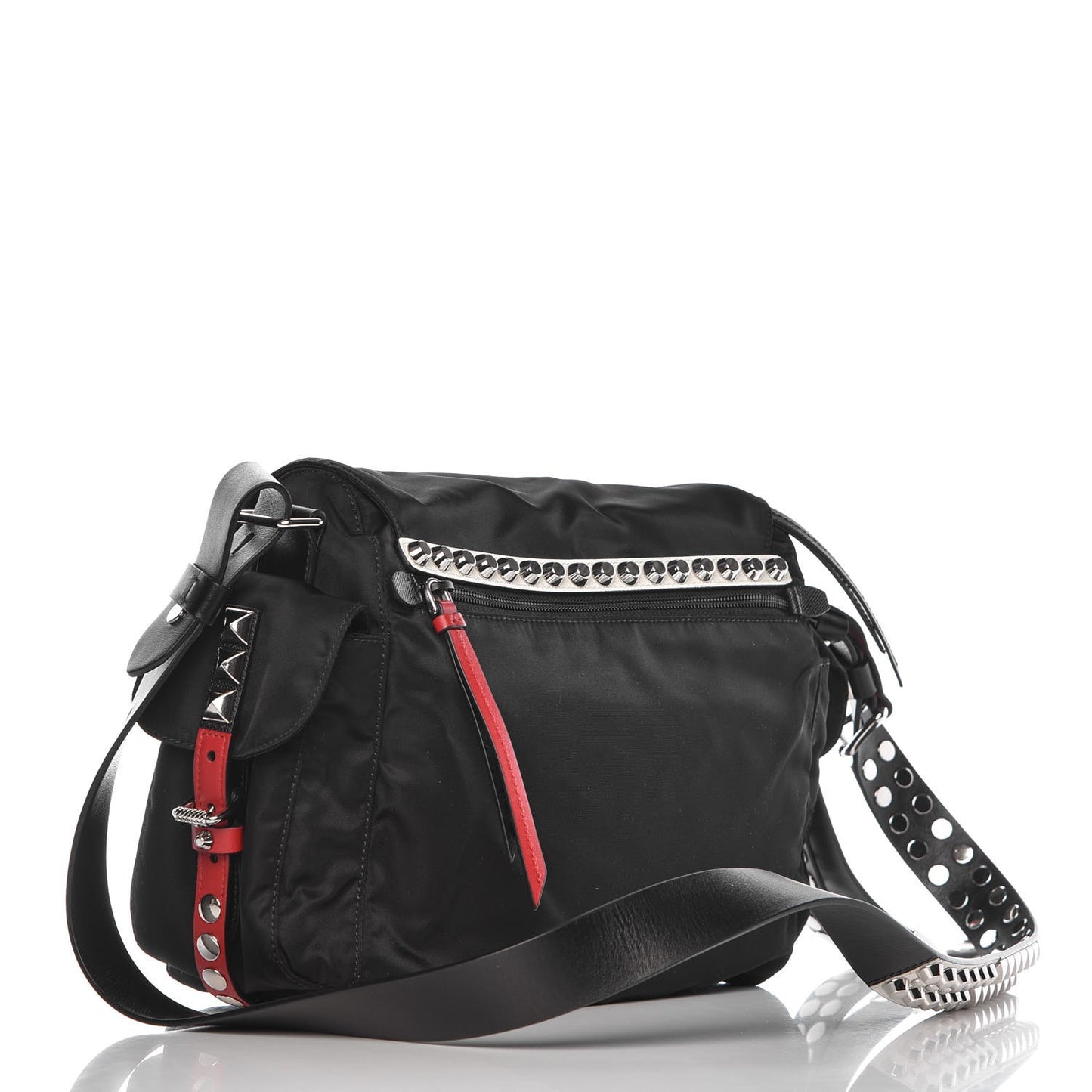 Nylon New Vela Studded Messenger Black Fuoco