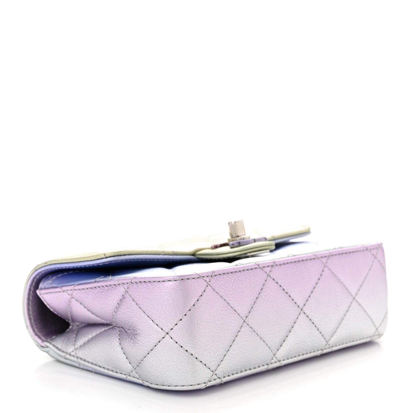 Gradient Metallic Calfskin Quilted Clutch Silver Blue Yellow Purple
