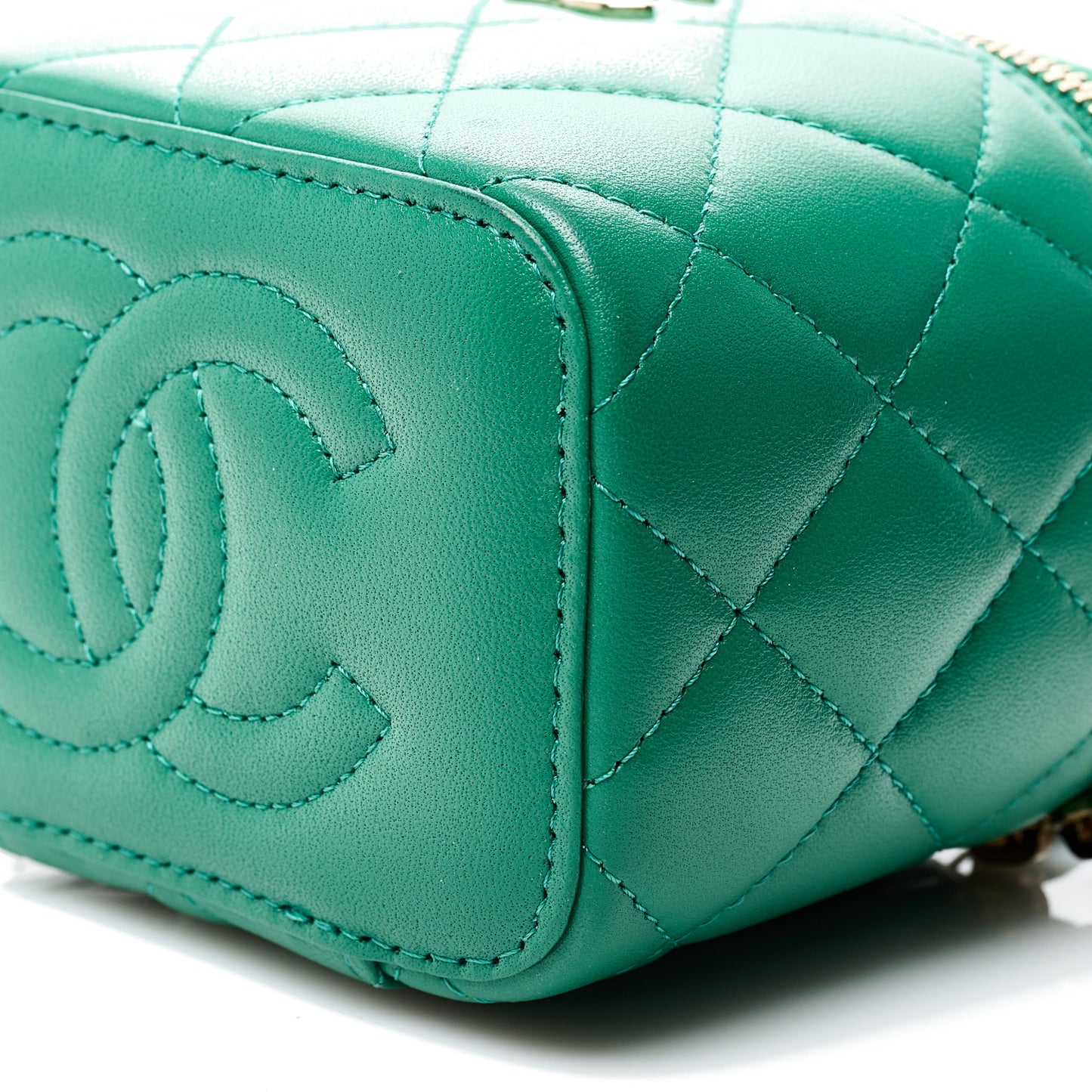 Lambskin Quilted Top Handle Mini Vanity Case With Chain Green
