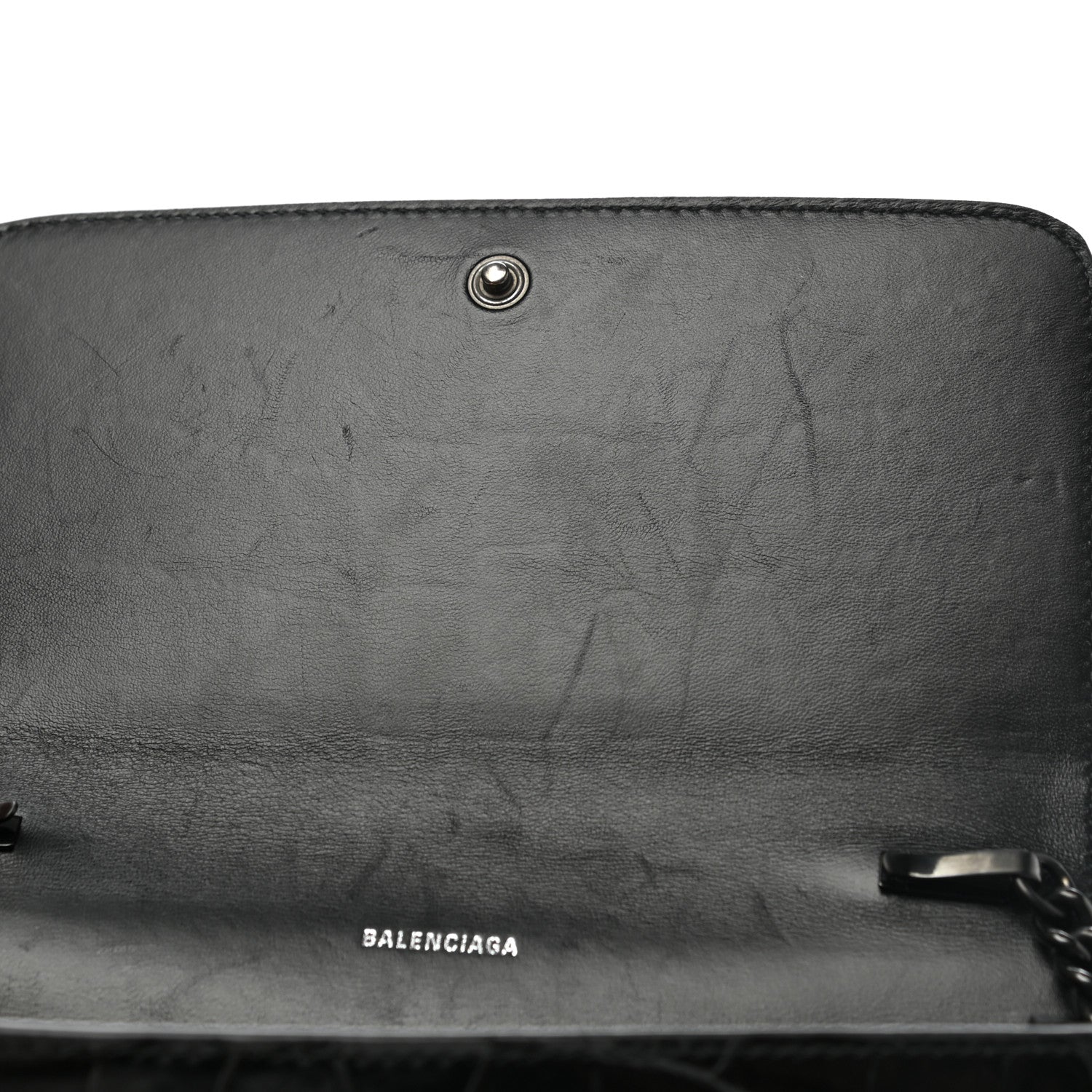 Balenciaga Shiny Calfskin Crocodile Embossed BB Phone Holder Wallet On Chain Black 6 of 7