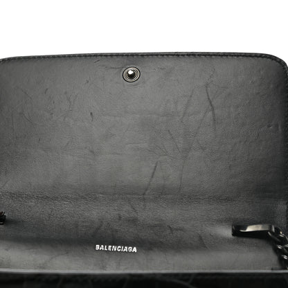 Balenciaga Shiny Calfskin Crocodile Embossed BB Phone Holder Wallet On Chain Black 6 of 7