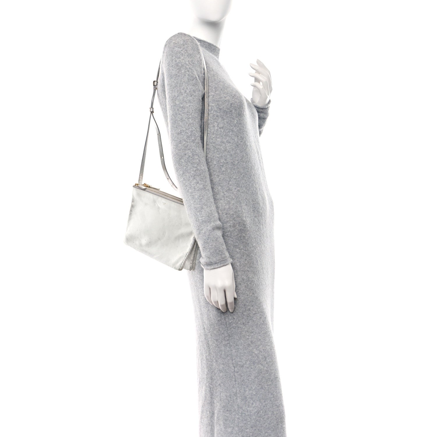 Celine Metallic Lambskin Large Trio Crossbody Bag Silver 2 of 17