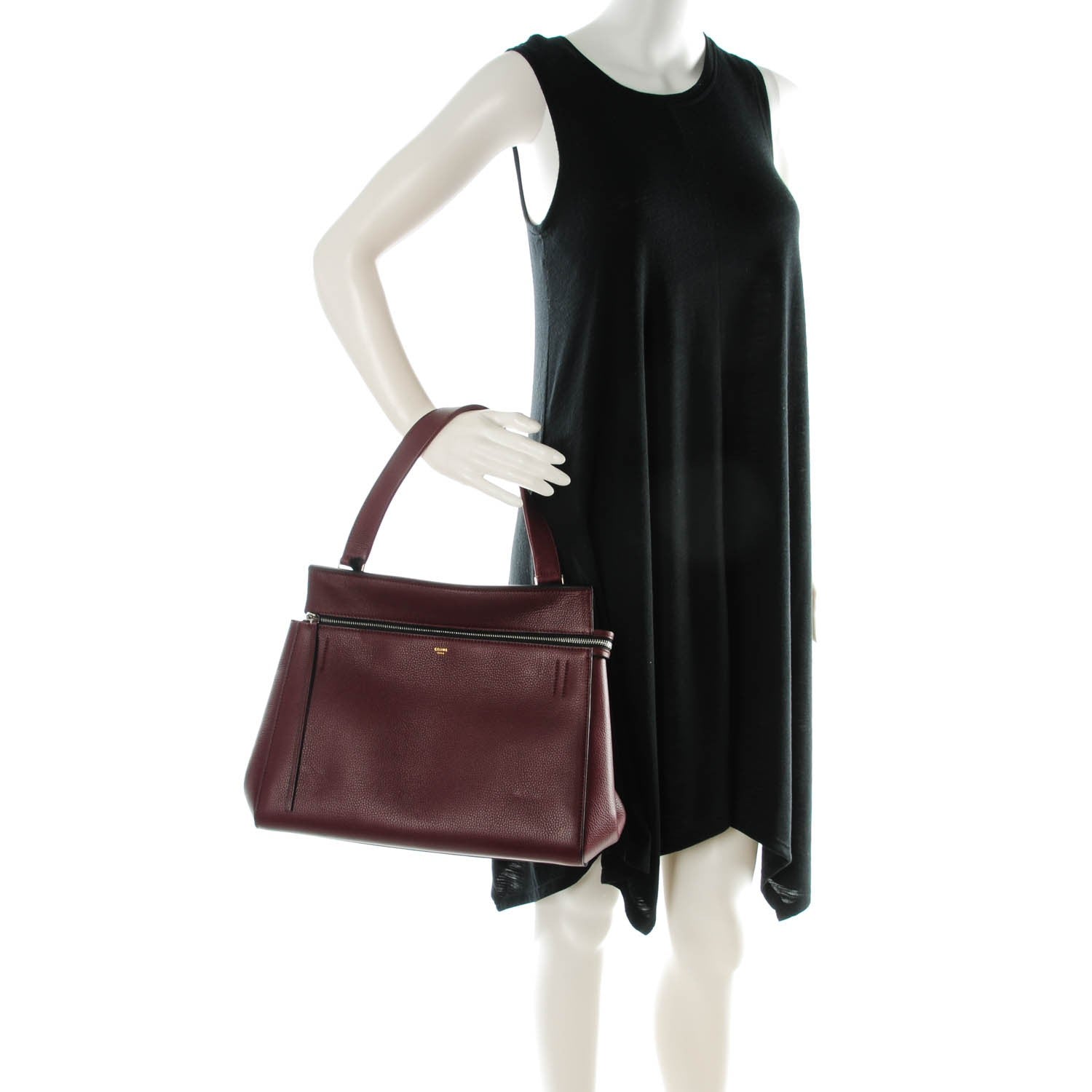Celine Drummed Calfskin Medium Edge Shoulder Bag Wine 2 of 9