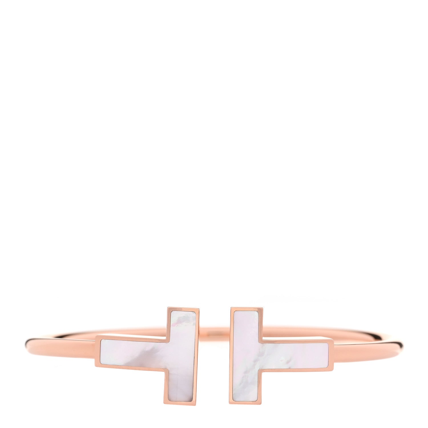 Tiffany 18K Rose Gold Mother of Pearl Wide T Wire Bracelet 1 of 4