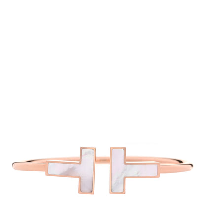 Tiffany 18K Rose Gold Mother of Pearl Wide T Wire Bracelet 1 of 4