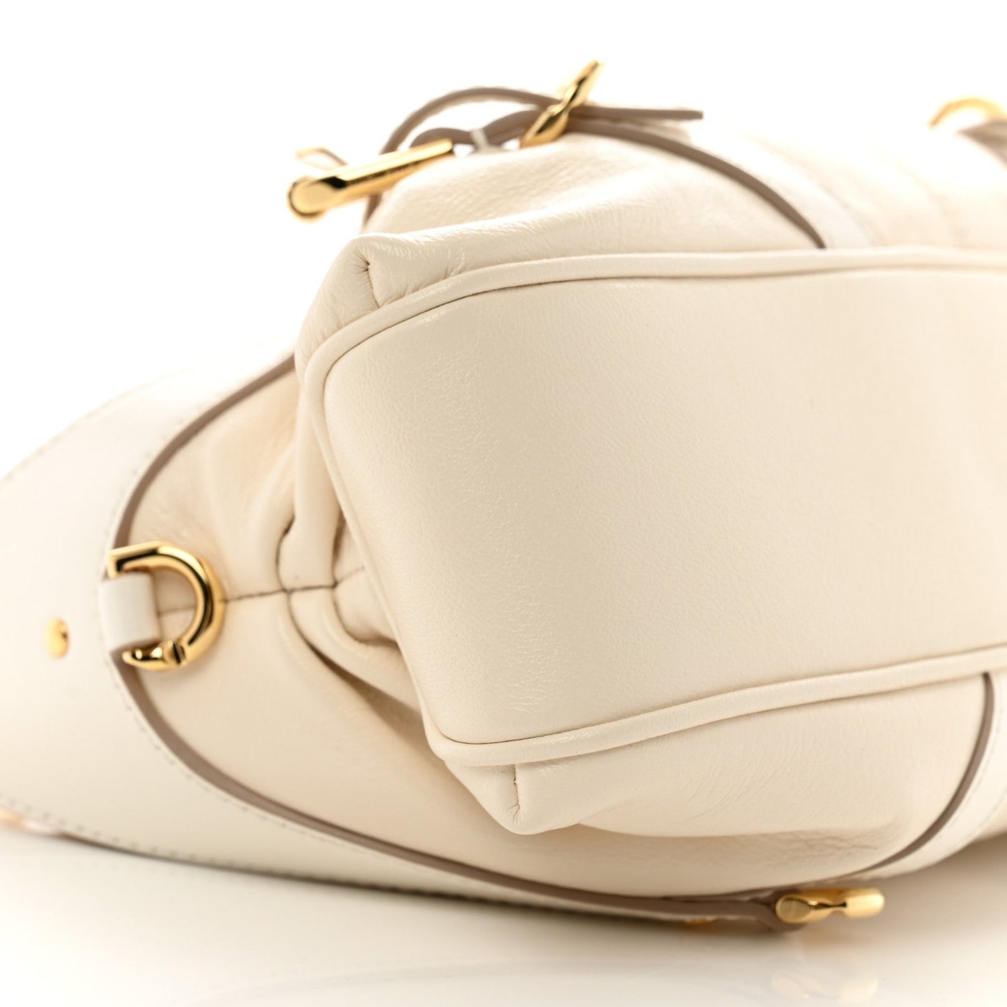 Tumbled Calfskin Voyou Harness Shoulder Bag White