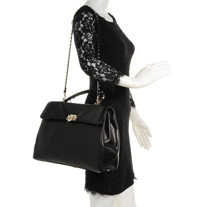 Valentino Garavani Vitello Large Rockstud Single Handle Flap Satchel Black 2 of 8