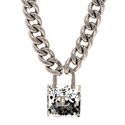 Chanel Resin CC Oversized Padlock Chain Necklace Silver Pearly White 4 of 5