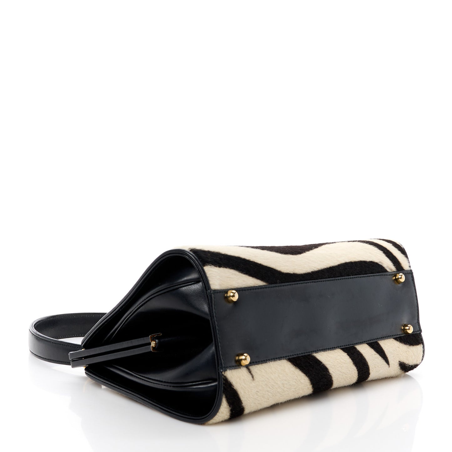 Calf Hair Top Handle Frame Bag Black White