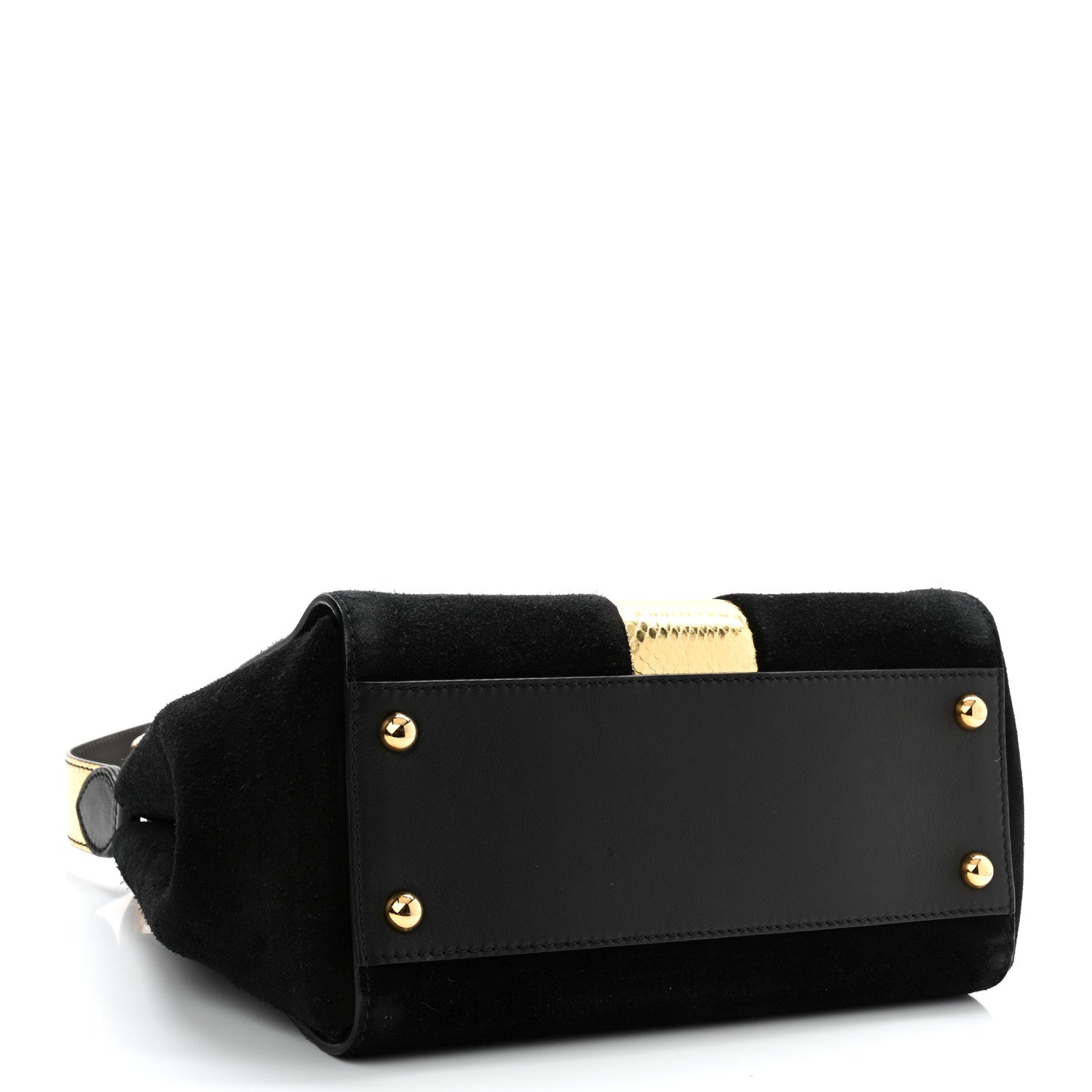 Burberry Suede Calfskin Watersnake Medium Buckle Tote Black Gold 4 of 9
