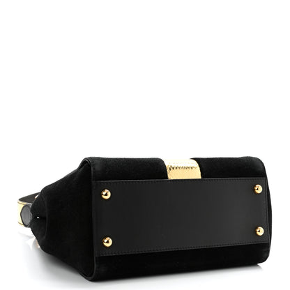 Burberry Suede Calfskin Watersnake Medium Buckle Tote Black Gold 4 of 9