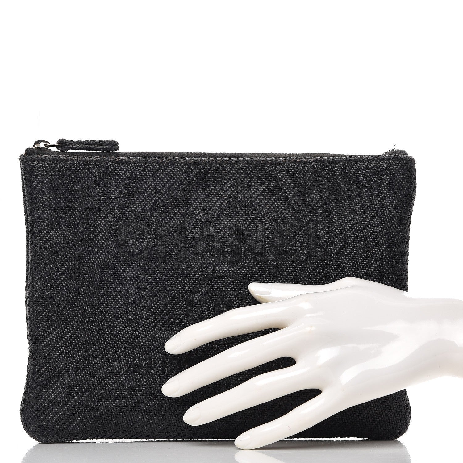 Chanel Woven Straw Raffia Small Deauville Pouch Dark Grey 2 of 12