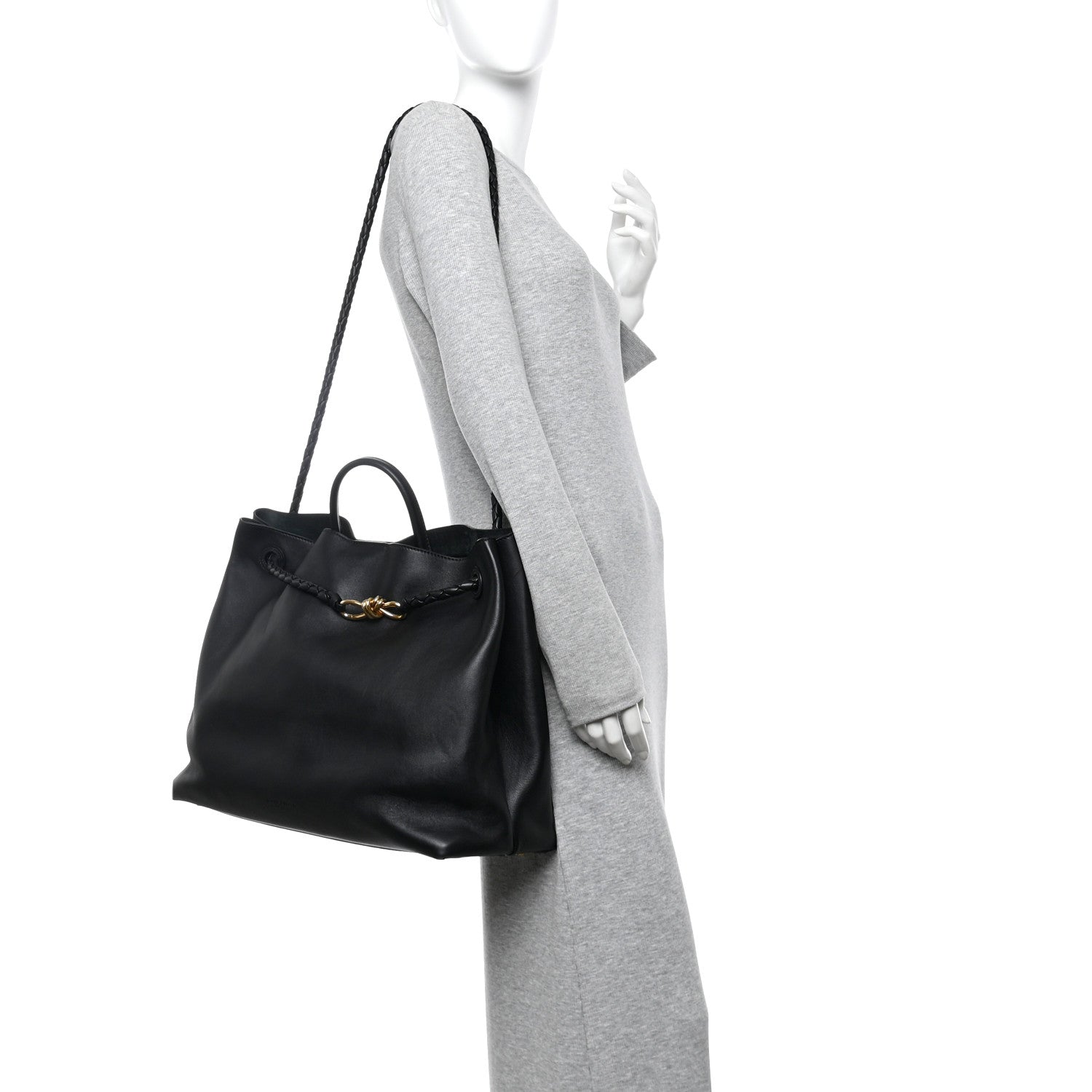 Bottega Veneta Silky Calfskin Large Andiamo Shoulder Bag Black 2 of 10