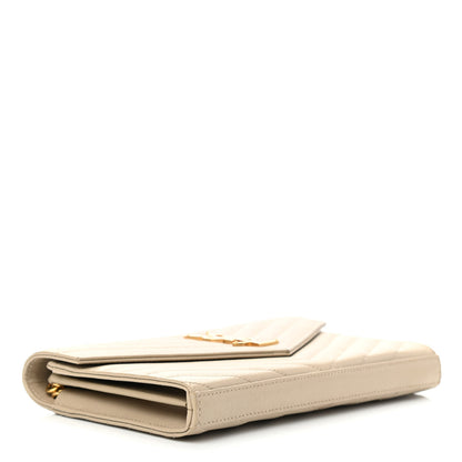 Saint Laurent Grain De Poudre Matelasse Chevron Cassandre Chain Wallet Deep Beige 5 of 9