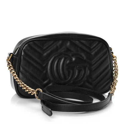 Gucci Calfskin Matelasse Small GG Marmont Chain Shoulder Bag Black 3 of 9